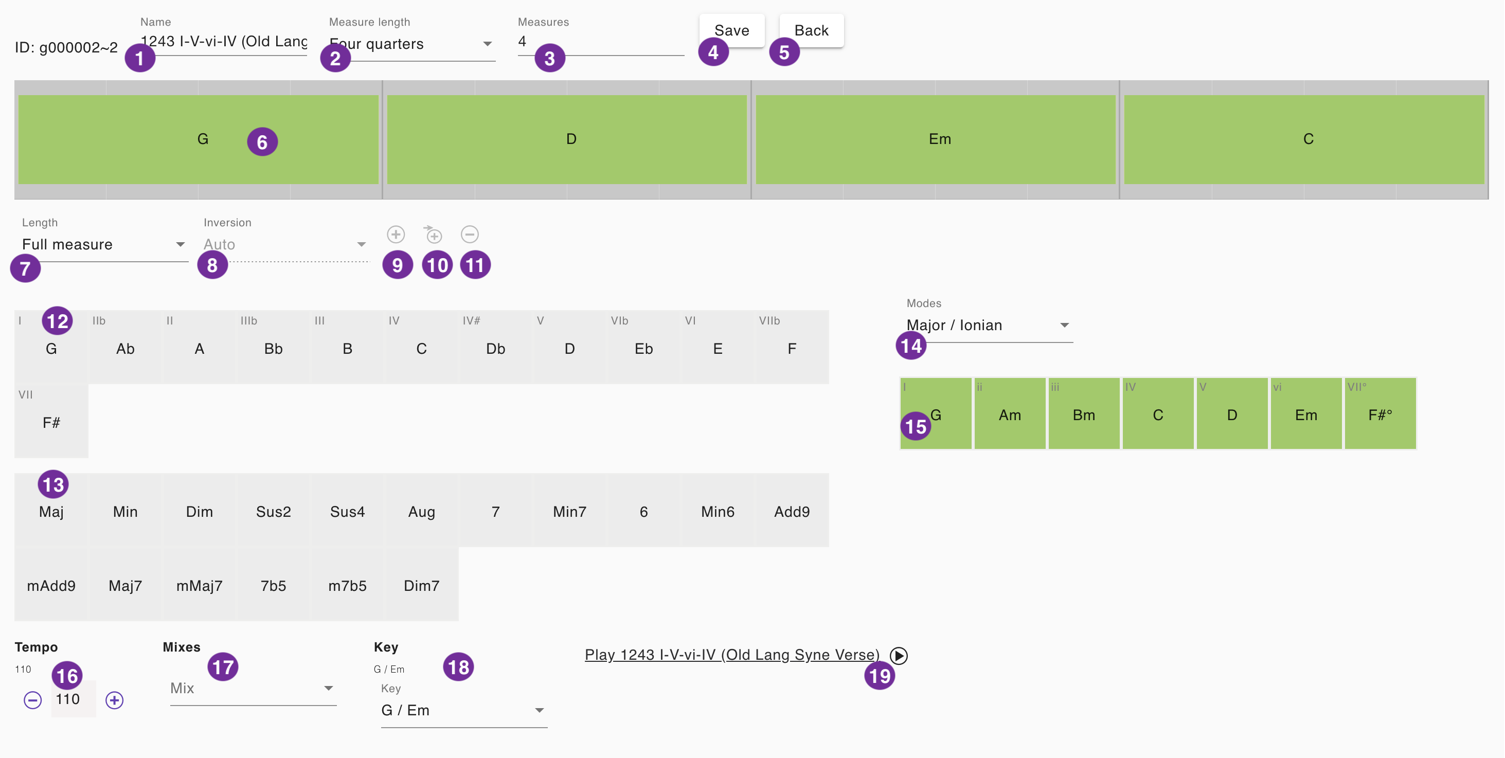 Chord progression editor tool